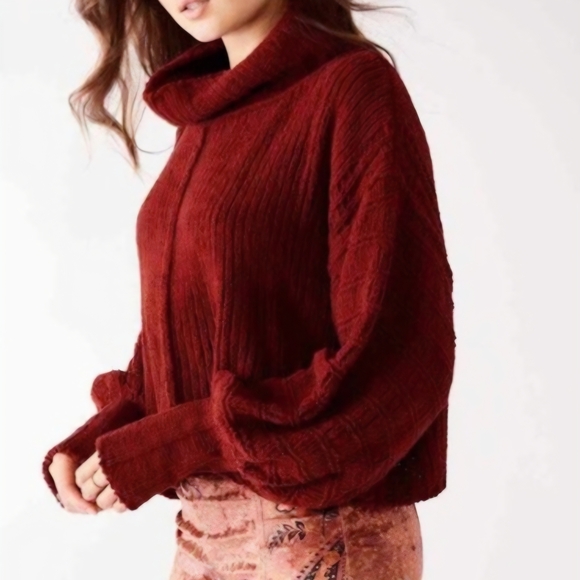 NWTs Free People Sweet Cranberry Be Yours Pullover Cowl Neck Sweater Cropped XL - Picture 9 of 9